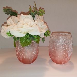 Pink Glitter Candleholder and Vase Set